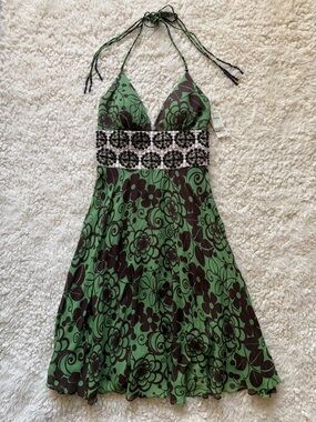 NWT Phoebe Couture Silk Beaded Halter Dress Y2K Neiman Marcus